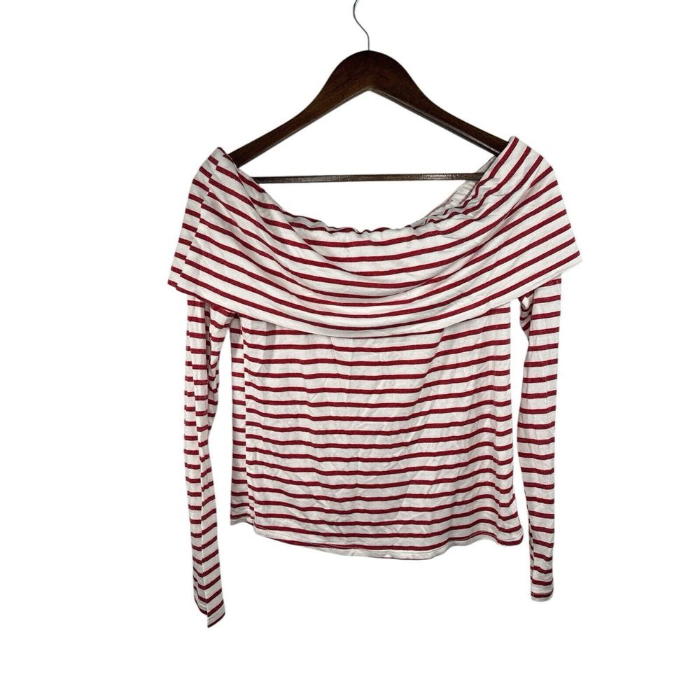 Vestique Women's Red Striped Cold Shoulder Long Sleeve Blouse Size M‎ YK2